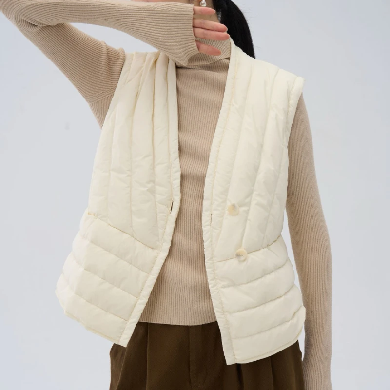 Herfst Winter Korte Dons Katoenen Vest Vrouwen 2025New Mode Losse Casual Katoenen Dierenarts V-hals Warm Houden Liner Bovenkleding Vrouwelijke