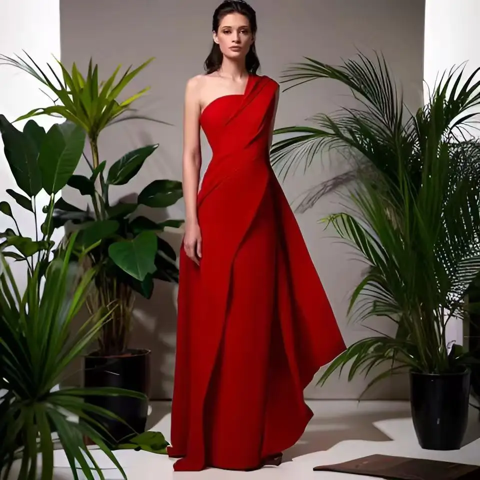 

Элегантные красные вечерние платья трапециевидной формы по индивидуальному заказу, платье для выпускного вечера с асимметричным вырезом на одно плечо, вечернее платье в Саудовской Аравии