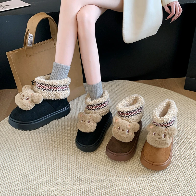 2025 Winter Gefüllte Student Brot Schuhe frauen Winter Neue Warme Plüsch Weichen Boden Bequeme Schnee Stiefel