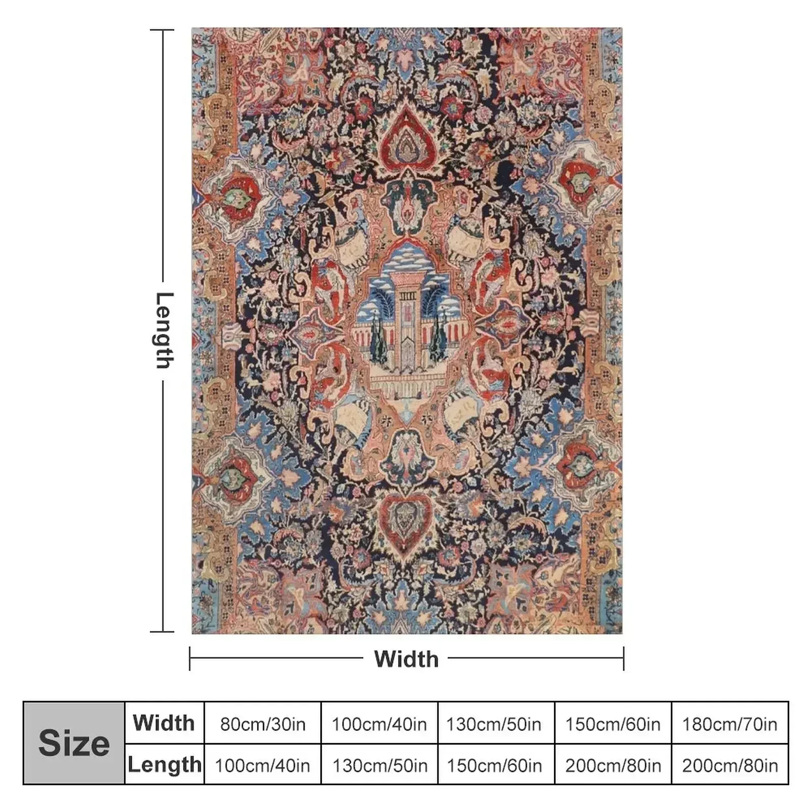 Persia Carpet 19th Century Authentic Colorful Picture of a Black Blue and Red Rug Throw Blanket Furry Summer anime Blankets