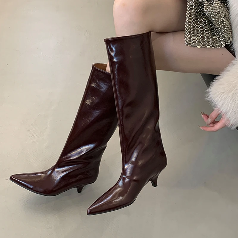 

Модные современные ботинки на низком каблуке, женские зимние женские туфли с острым носком, вечерние пикантные женские длинные туфли в уличном стиле, Botas De Mujer