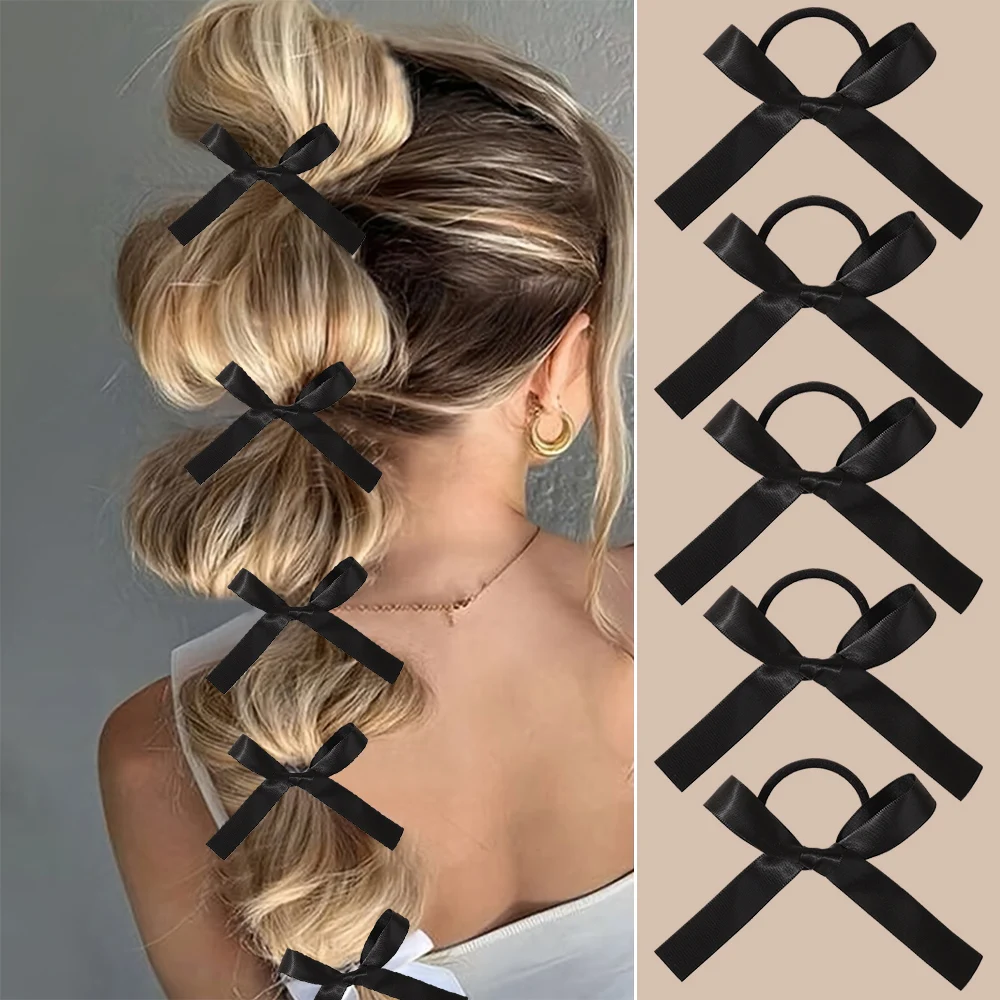 5 Stück Damen-Haargummis, modisch und niedlich, schwarze Schleifen-Haargummis, geeignet für den täglichen Gebrauch, empfohlenes Geschenk, Haar-Accessoires