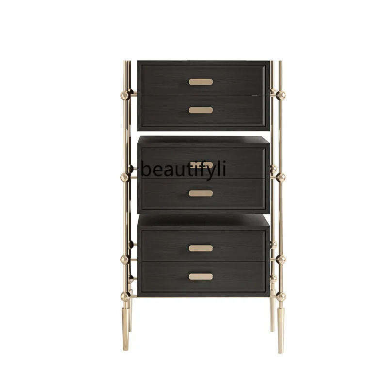 

Black Gold Locker/Light Luxury Solid Wood Chest of Drawers Living Room Small Object Storage Cabinet Integrated Bedroom