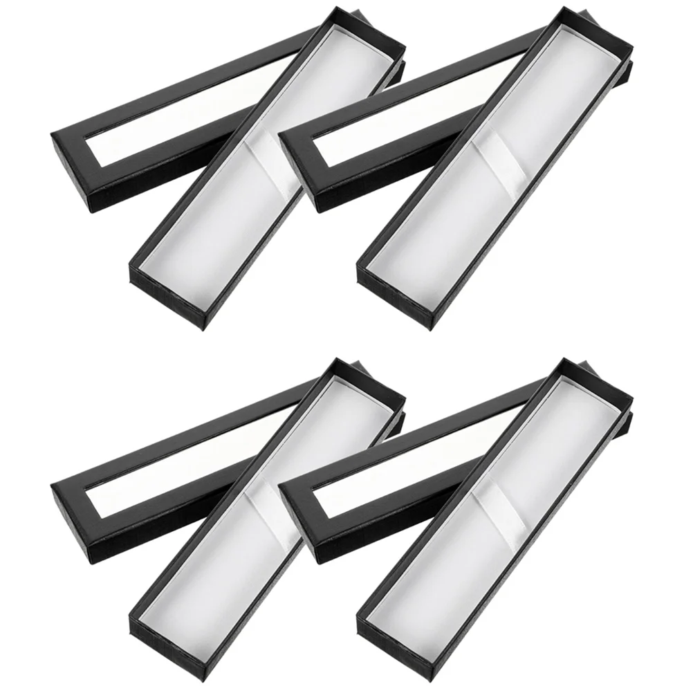 

4pcs Paper Pen Box Transparent Window Storage Holder For Pens Pencils Gift Packaging Case Pen Container Organzier Wedding Party