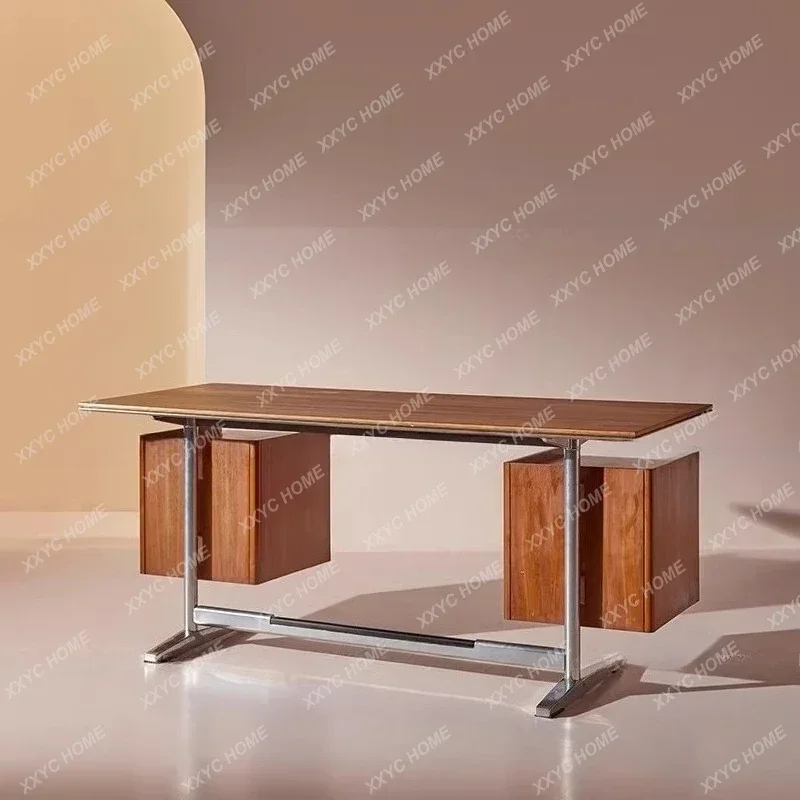 Desk solid wood computer desk designer stainless steel suspended desk