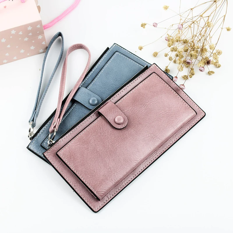 

Fashion Women Wallets Long PU Leather Zipper Coin Purse Ladies Clutch Card Holder Female Wristlet Ultra Thin Mobile Phone Bag