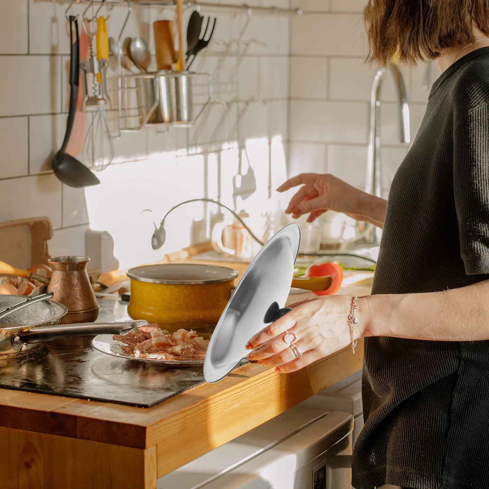 

25.5cm Stainless Steel Pot Lid Universal Replacement Pan Skillet Cover Kitchen Essential Replacement Pot Lid Lids for Pans