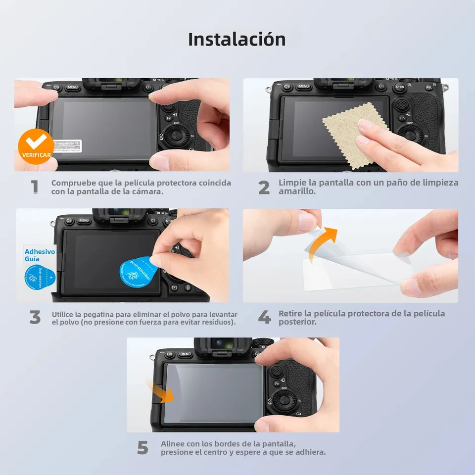 K&F CONCEPT para Sony A7M5 A7R5 Paquete de 3 Protectores de Pantalla para Cámara Vidrio Templado 9H Resistente a Rayones Sin Burbujas Cubierta para Zapata 6