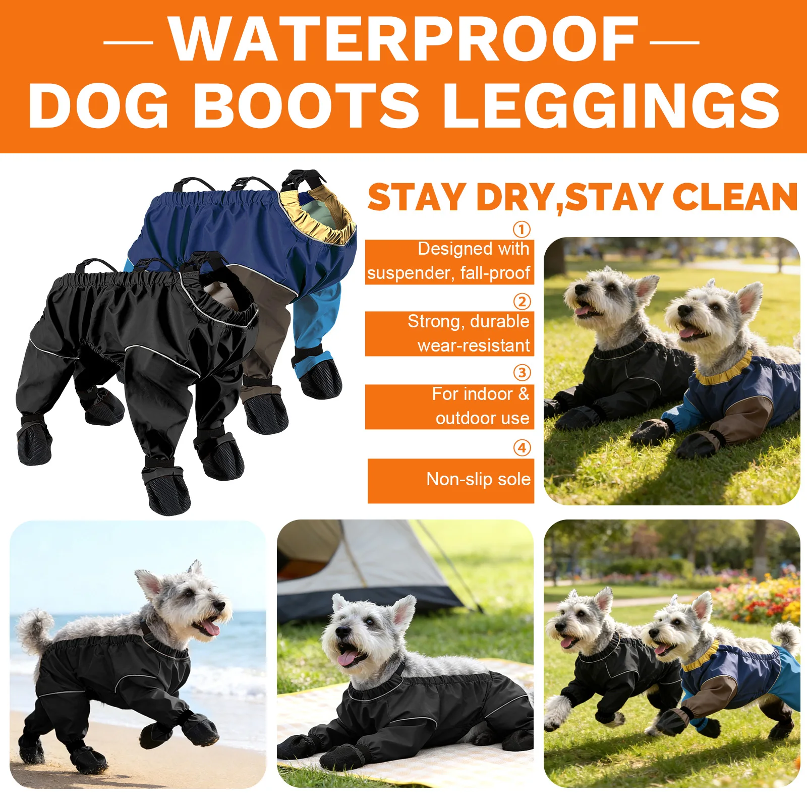 

Водонепроницаемые ботинки-леггинсы для собак, дождевик для собак на все тело с нескользящей подошвой для использования на улице и в помещении, идеально подходят для маленьких и средних собак
