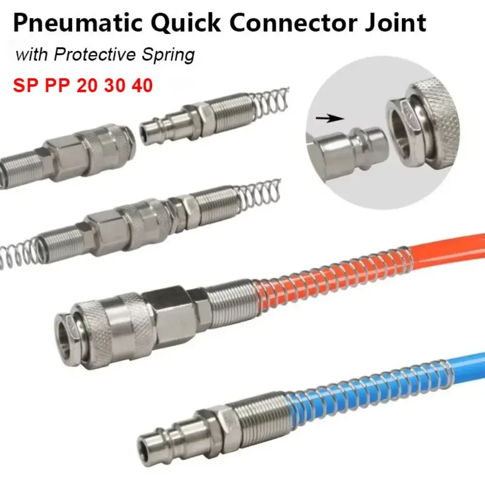 

1Pcs with Protective Spring Pneumatic Quick Coupling Iron Plated Nickel Standard EU Air Hose Connector SP PP 20 30 40