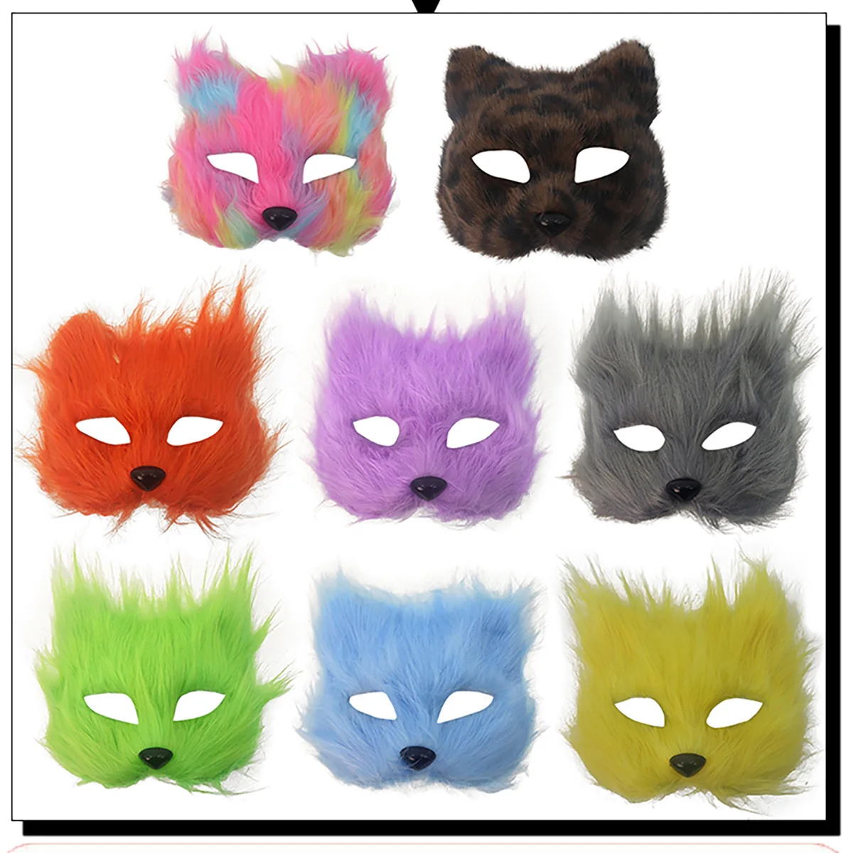 Halloween Cosplay Half Face Fire Cat Mask Simulation Fluffy Fox Costume Party Costume Props Party Fun Cosplay Mask Props