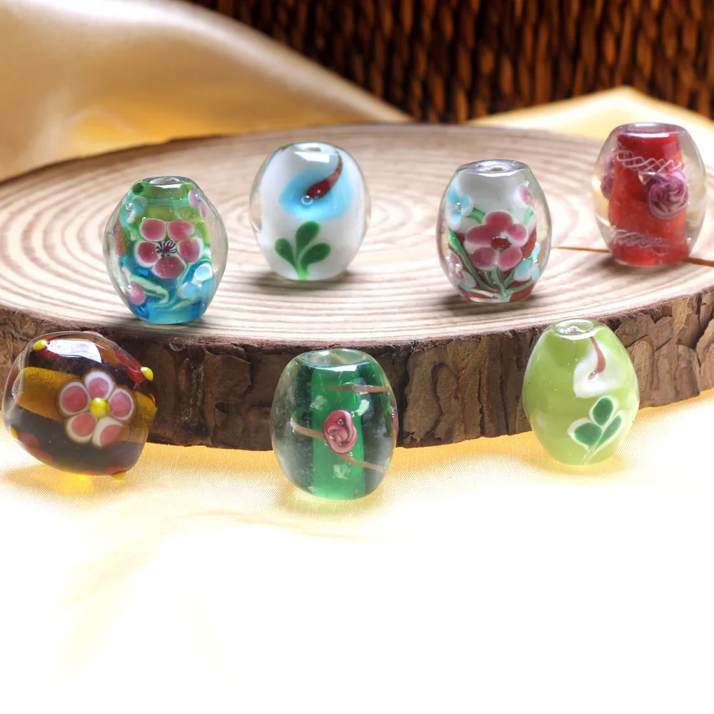 1 قطعة 20 مللي متر عالية المستوى اليدوية شكل بيضاوي Lampwork الزجاج الخرز DIY بها بنفسك موضة الزهور السحر ل قلادة صنع المجوهرات اكسسوارات #4