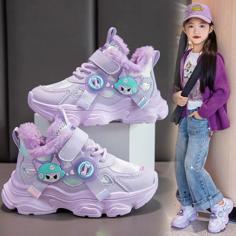 Sanrios Girl Cotton Shoes Autumn Winter Kuromi Anime Figure Velvet Thicken Sneakers Wear Outside Child Shoe Running Shoes