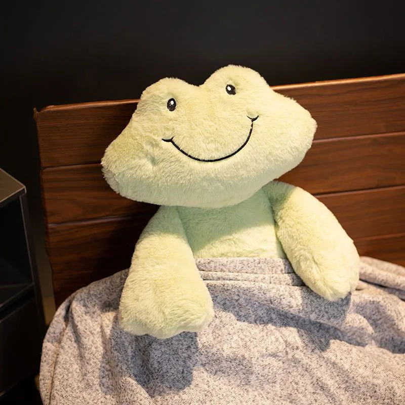 Cute Smiling Frog Plush Toy Soft Fluffy Stuffed Animal Doll Kid Comfort Toy Available Birthday Gift Home Sofa Bedroom Decoration