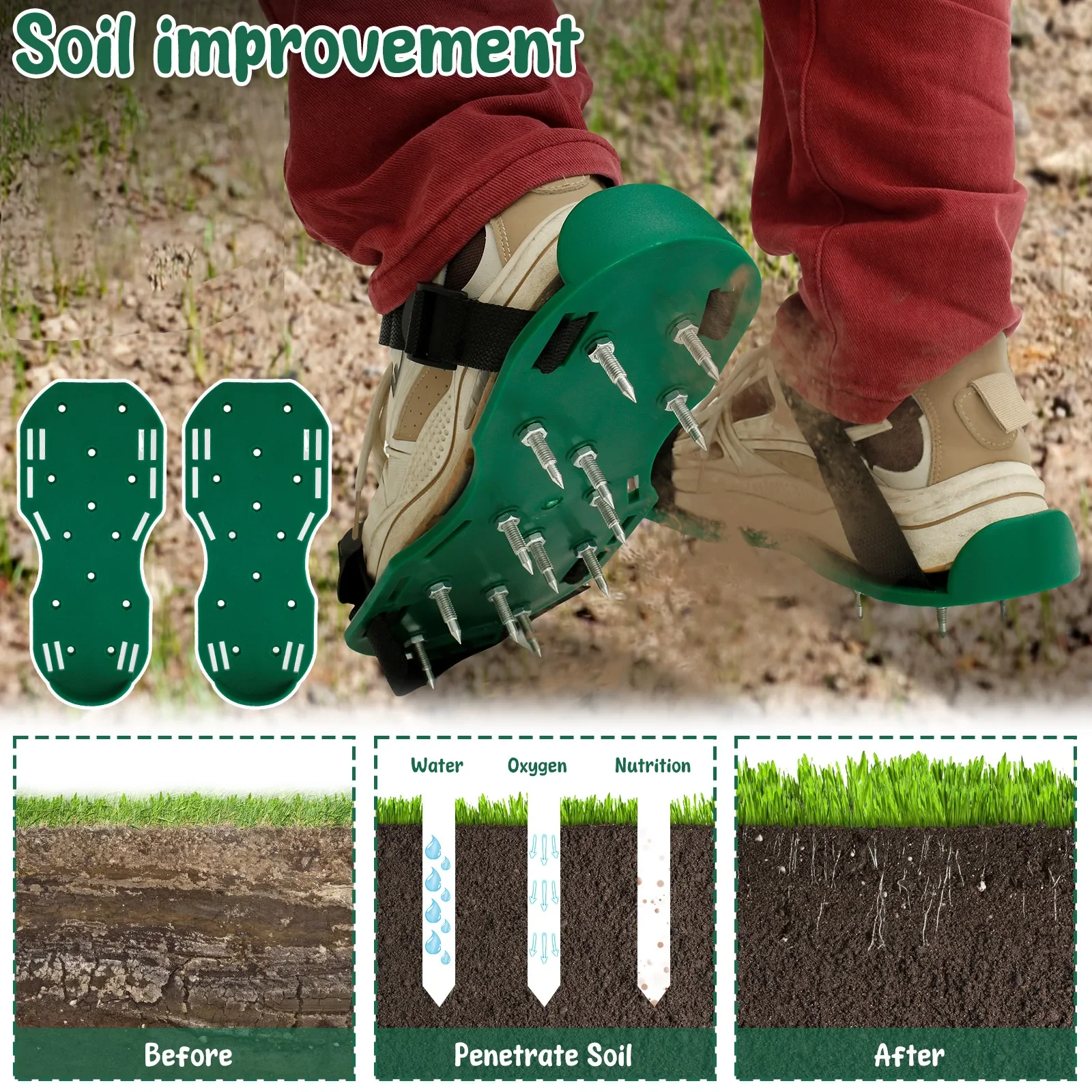 1 Pasang Sepatu Lonjakan Aerator Rumput Alat Tanah Longgar Rumput Sepatu Kuku Taman Anti Selip Aerator Rumput Manual untuk Taman