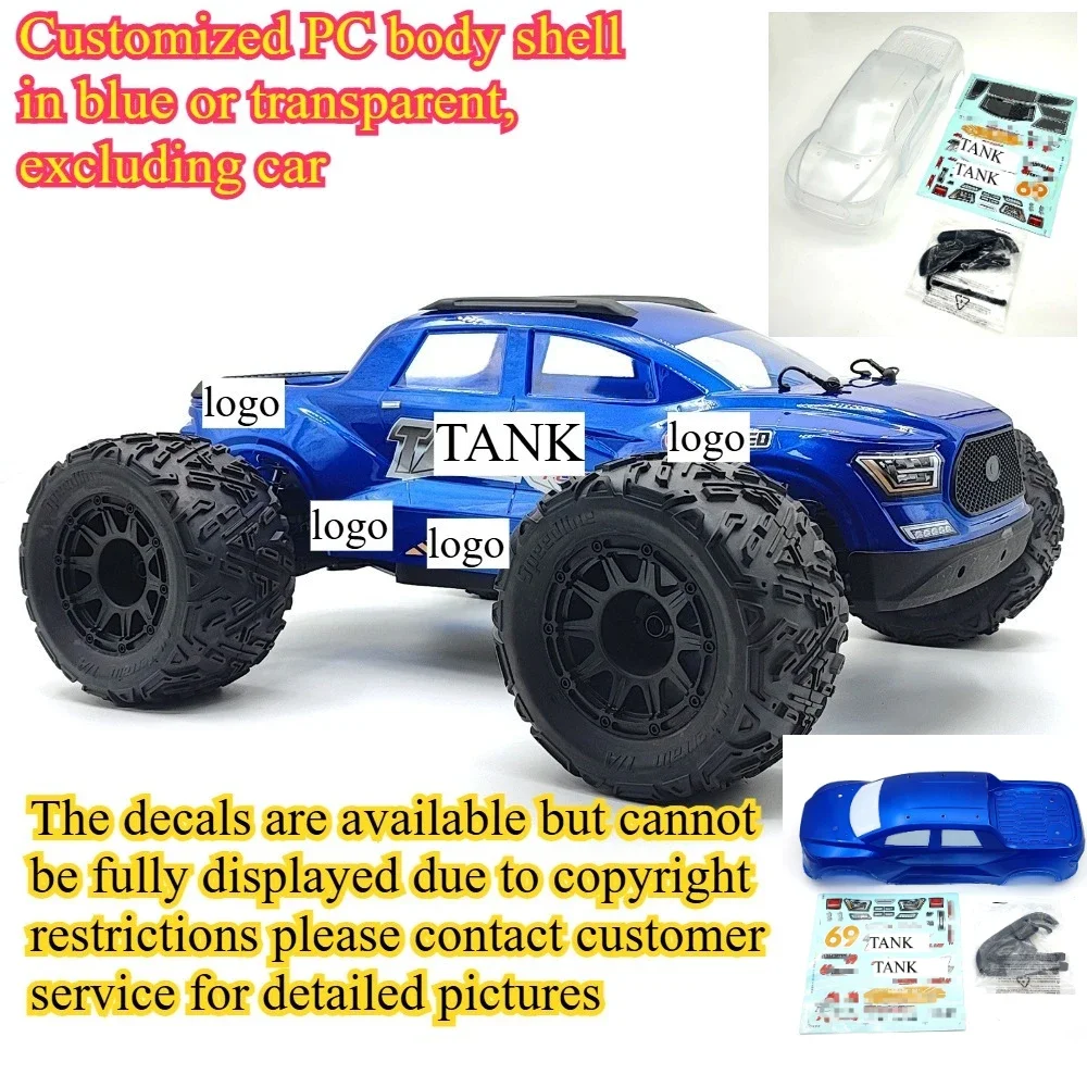 1/8 RC PC Body Shell for FS Tank Cheetah 360mm Wheelbase Blue/Clear Customizable Size With Decals Replacement Accessories