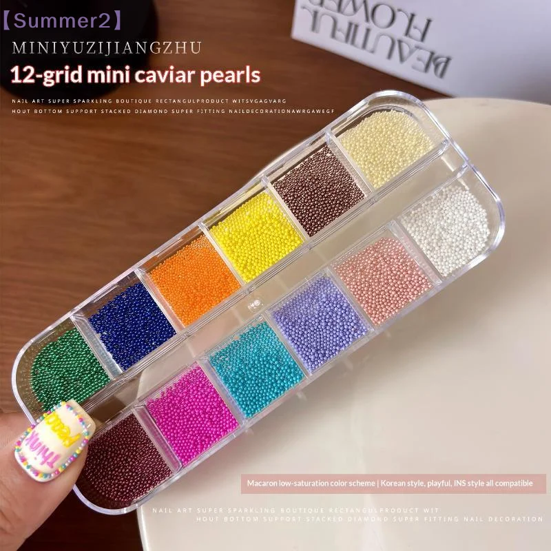 【Xia2】12 Grids Mini Caviar Nail Art Beads Shiny Multi-Color Sweet Cute Nail Art Rhinestones Zircon For DIY Manicure Decoration