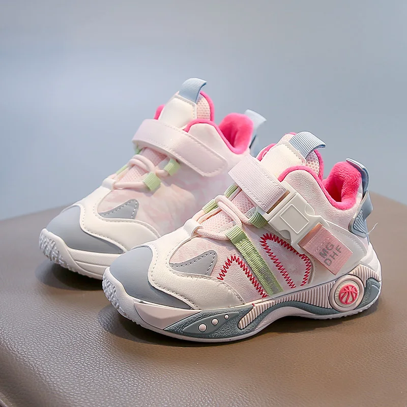 

New Kids Basketball Shoes High-quality Leather Competition Training Sneakers Breathe Cushioned Anti Slip Student Running Shoes