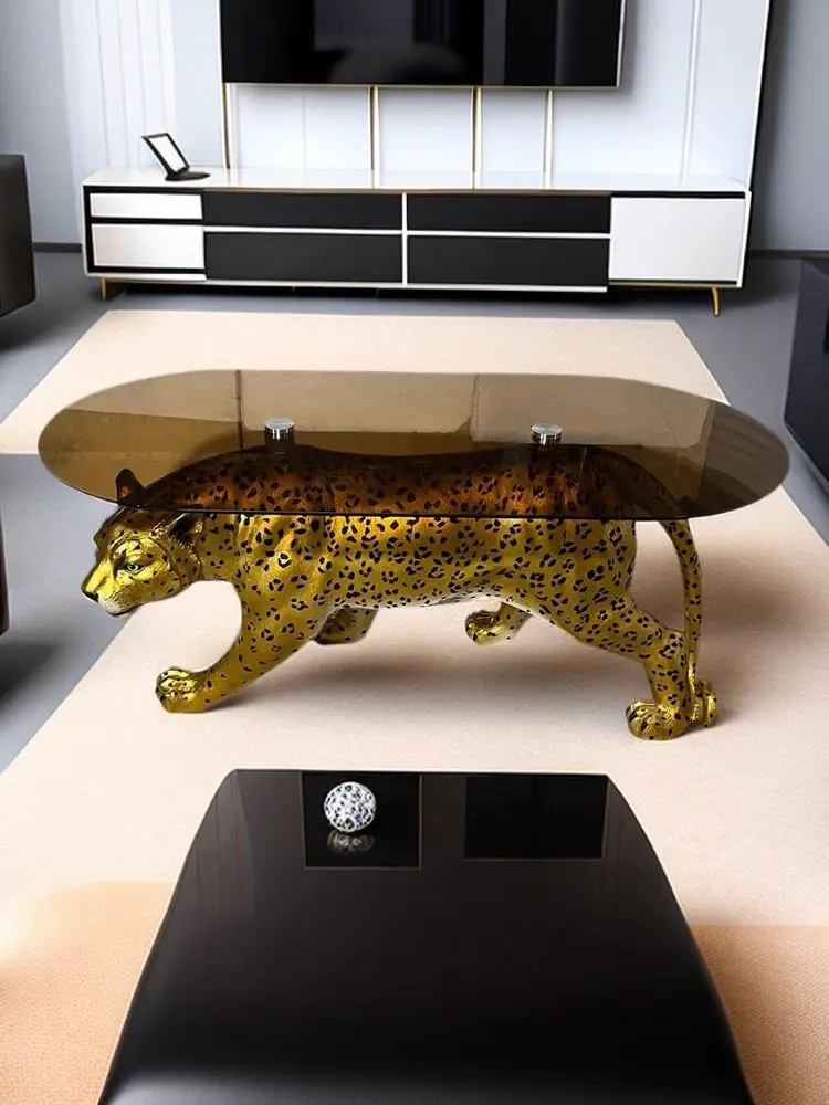 Italian Coffee Table Designer Center Tables Luxury Animal Coffee Table Black Gold Leopard Print Leopard Tea Table Home Furniture