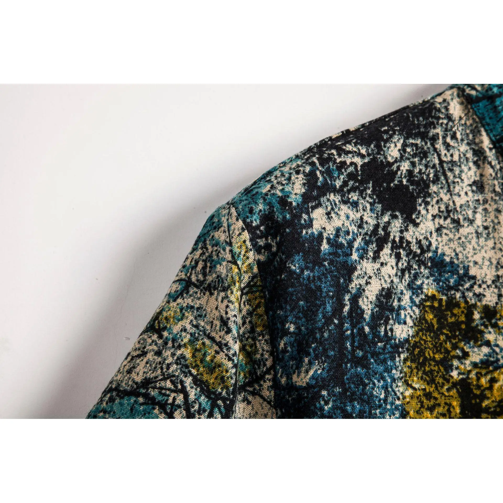 الأزهار طباعة الرجال ort Sve irt Busin Sle الوقوف طوق بولي Leather الجلود الكتان مزيج لباس غير رسمي لمنتصف العمر و ly