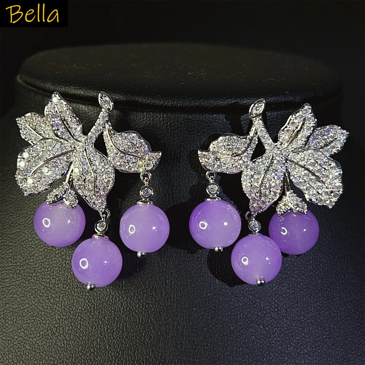 

Cute Earrings Purple Yellow Red Green Small Ball Drop Pendant Gold Silver Color Zirconia Leaf Grape Earrings Daily Wear Party