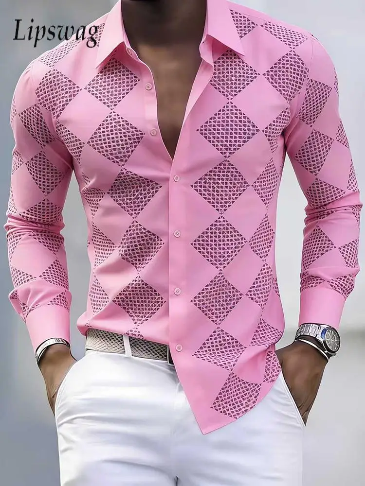 

Vintage 3D Digital Printing Shirts Mens Elastic Slim Fit Long Sleeve Casual Shirt Spring Fashion Buttoned Turn-down Collar Shirt