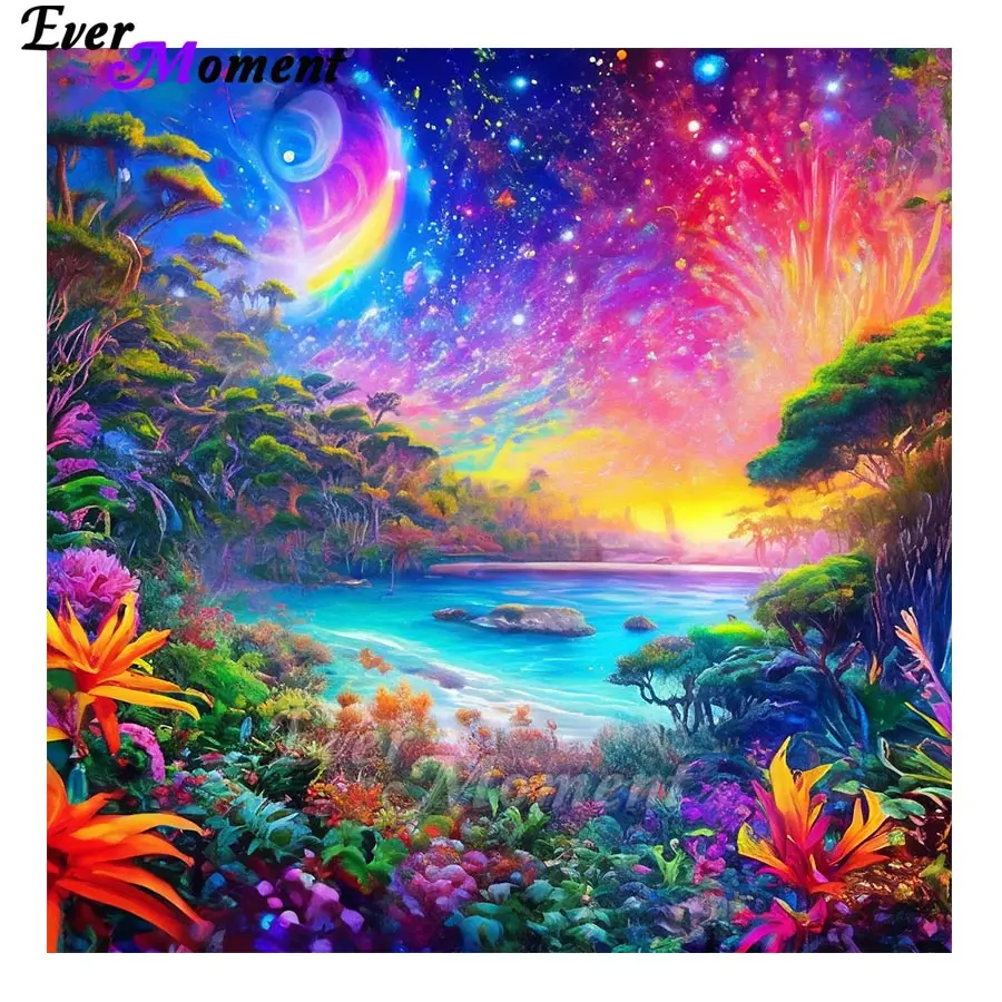 

DIY Пейзаж Фэнтези Лесные цветы и море Полный круглый квадратный алмазный живопись Современный набор для вышивки крестом Художественное ремесло ASF2968