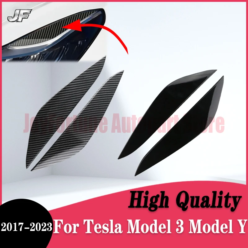 

2PCS Carbon Fiber/Black Car Front Headlight Eyebrow Eyelid Lid Trim Lamp Cover Sticker For Tesla Model 3 Model Y 2017-2023