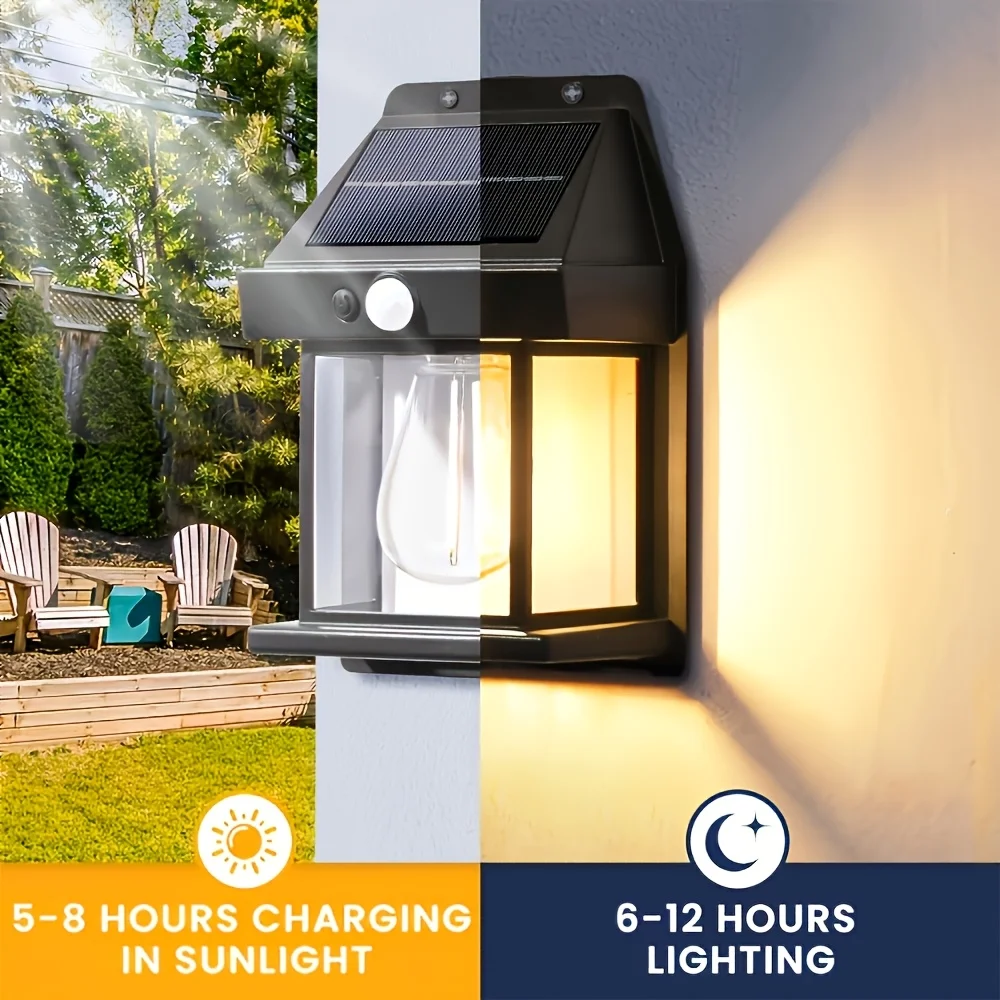 Outdoor Solar Wall Lights 3 Modes Vintage Tungsten Bulbs IP44 Suitable for Patios Gardens Porches Courtyards And Fences image 2