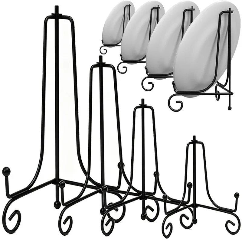 10/1PC Folding Picture Frame Display Stand Metal Plate Dish Holder Decoration Card Artwork Book Racks Easel Storage Black Stands