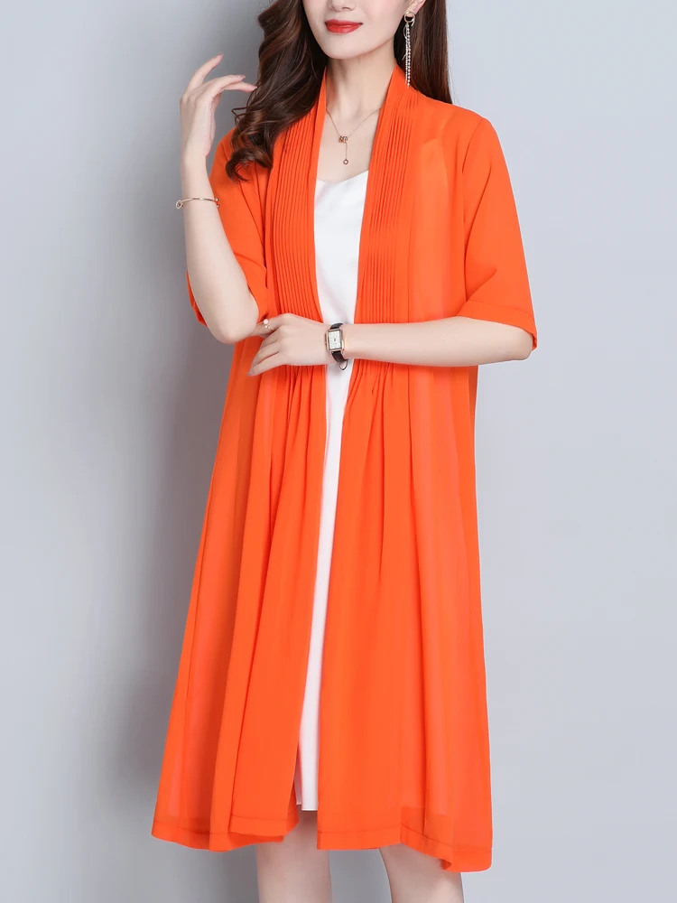 

Chiffon Cardigan Women Spring Summer Women Clothing Short Sleeve Cardigan Loose Mesh Thin Long Cardigans