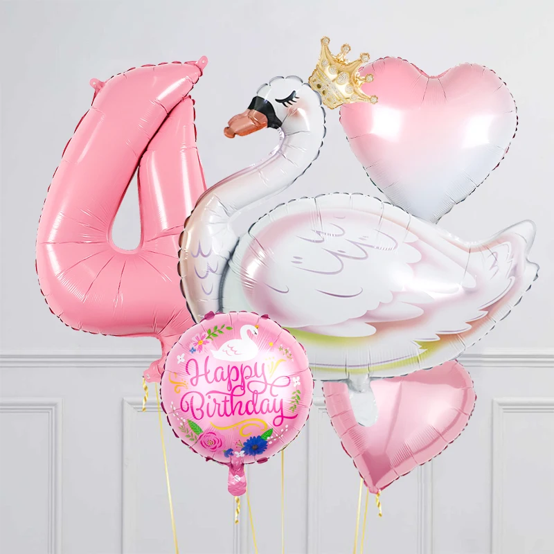 

Pink Swan Birthday Party Balloons Decorations Crown Birthday Number Foil Balloons Toys Girls Baby Shower Helium Globos Supplies