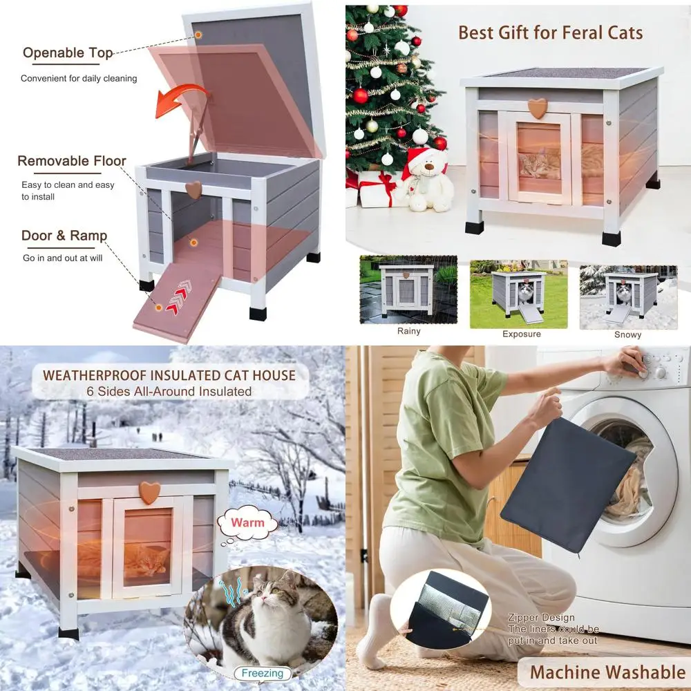 

Всепогодный изолированный уличный кошачий домик с теплым вкладышем для зимы, деревянное укрытие для ферлов и кроликов