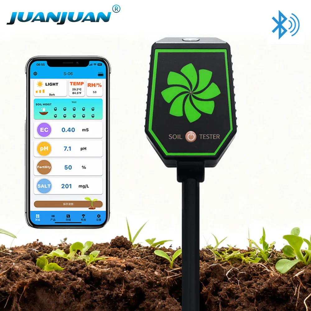 8-in-1 Bluetooth Smart Soil Tester pH/Salt/EC/Fertility/Temp/Humidity/Light/Moisture Detector Soil PH Meter for Flower Plants