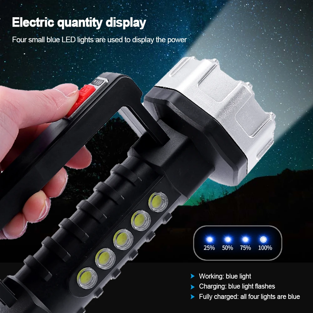 

Waterproof Bright 22LED Flashlight USB Long-range Spotlight with COB Side Lamp Outdoor Camping Hiking Emergency Work Light