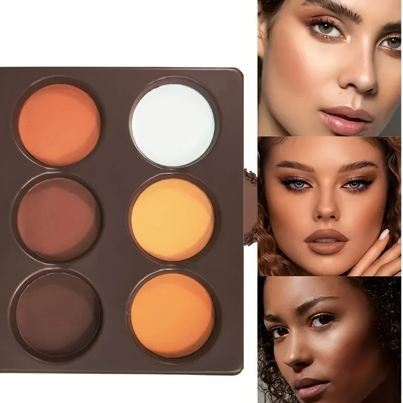 6-Color Powder Contouring Tray Long-Lasting Waterproof Contoured Highlighter Makeup Palette Smooth Illumination Sculpt V-Face