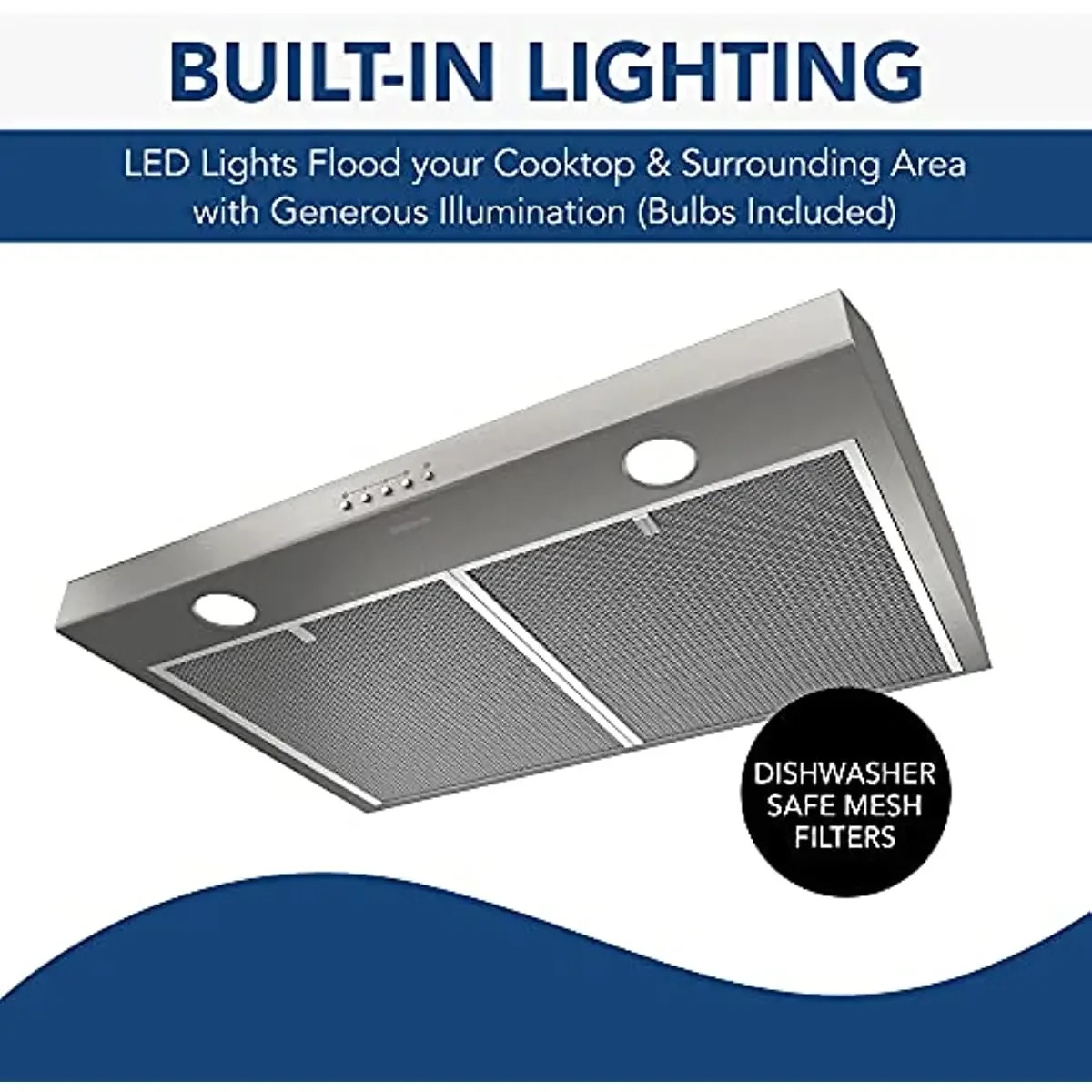 Broan-NuTone BCSQ130SS Three-Speed Glacier Under-Cabinet Range Hood with LED Lights ADA Capable, 1.5 Sones, 375 Max Blower