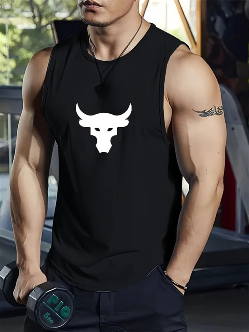 

Fashion Bull Head Graphic Tank Tops For Men Trend Summer 3D Printed Sports Fitness Vest Loose Breathable Quick Dry Gym Tees Top