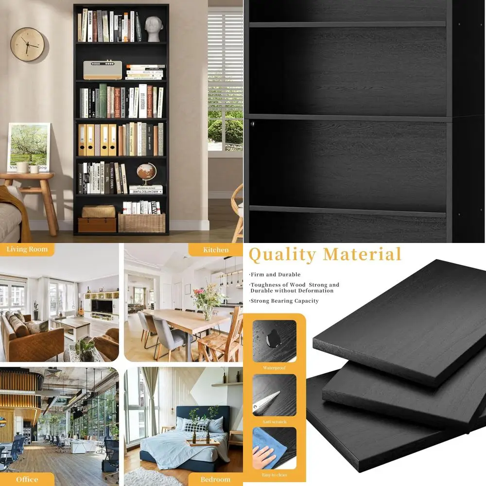 

6-уровневый открытый книжный шкаф, напольные полки для хранения вещей высотой 70,6 для дома и офиса, черный