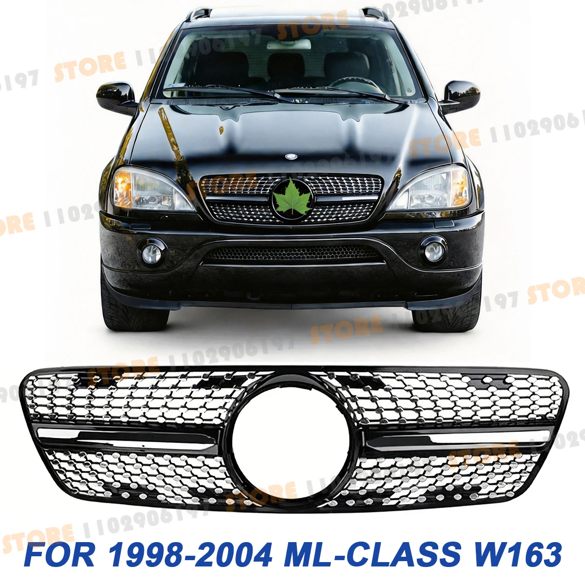 

for 1998-2004 W163 ML Class Mercedes Benz ML230 ML270 ML320 ML400 ML430 Star Style Front Bumper Mesh Grille Radiator