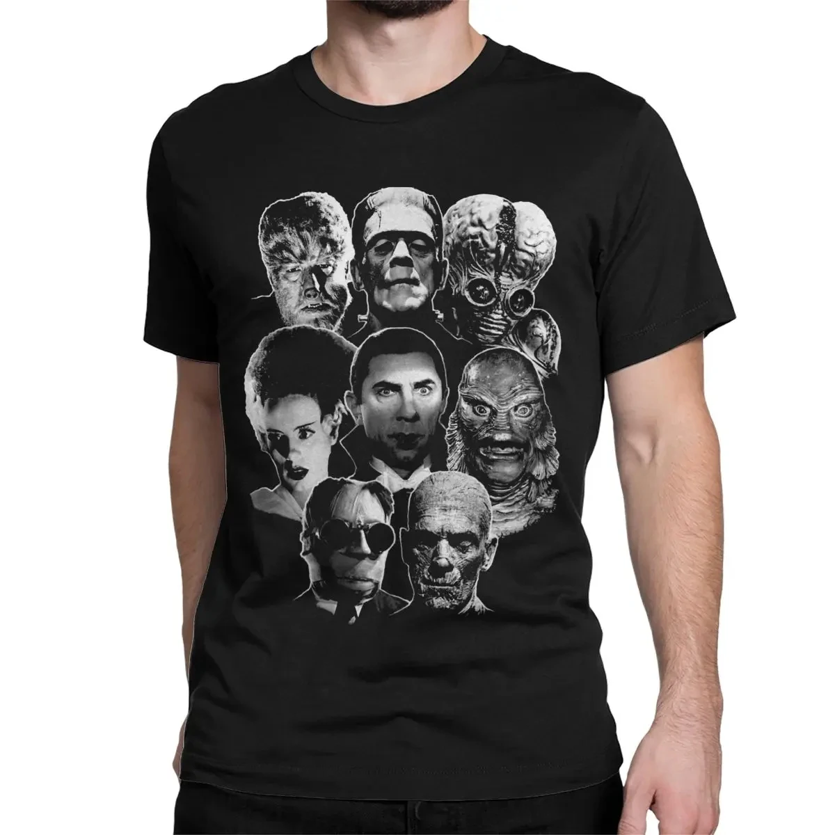 Men Women\'s T-Shirts Universal Monster Gang Novelty 100% Cotton Tees The Mummy Frankenstein Horror T Shirt Round Neck Clothing