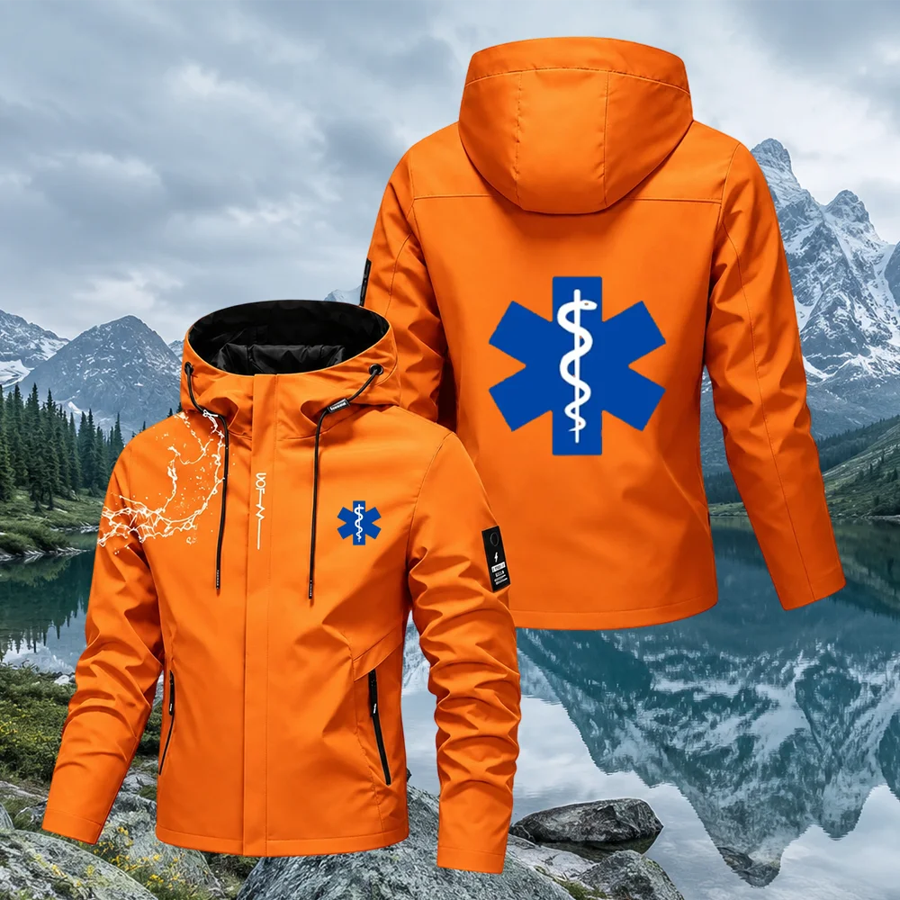 Men's Street Fashion Windproof Waterproof Coat Spring Autumn Zipper Hooded Slim Outdoor Motorcycle Windbreaker Sportswear Jacket