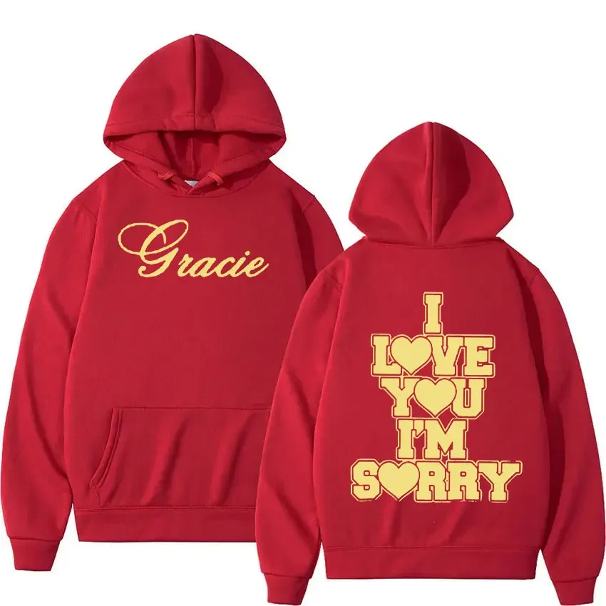 I Love You I maaf Gracie Abrams Hoodie pria, sweter Retro kualitas tinggi ukuran besar kasual modis