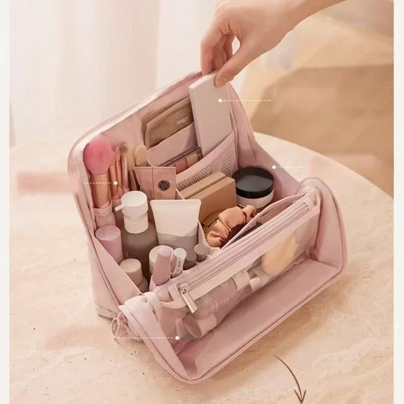 Makeup Bag, Women's Standing Storage Bag, Convenient Partition Handbag, Multifunctional Large Capacity Waterproof Toiletry Bag