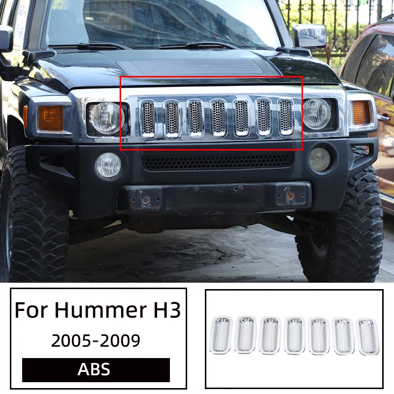 For 2005–2009 Hummer H3 Front Center Grille Air Intake Grille Guard Anti-Mosquito Grille Car Decorative Accessories ABS Bright