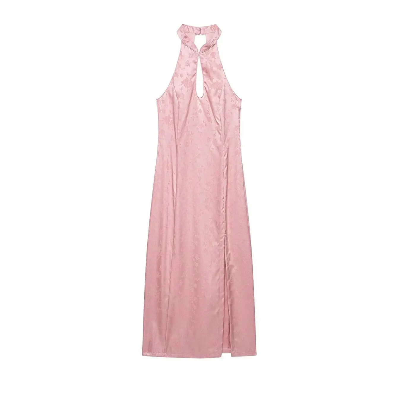 TFMLN Neues Elegantes Langes Kleid für Damen, Neckholder, Schlüsselloch-Ausschnitt, Ärmellos, Hoher Schlitz, Modisches Midi-Bodycon-Kleid für Damen – Detail 2