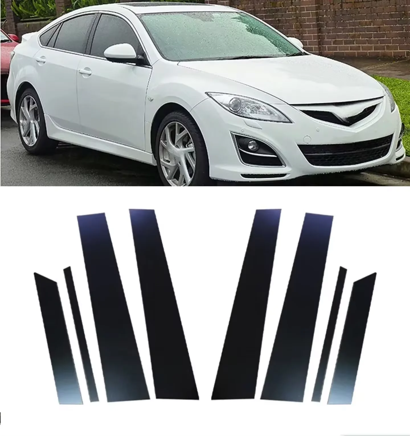 

8Pcs Glossy Black Pillar Posts Fit For Mazda 6 GH1 Liftback 2009 2010 2011 2012 2013 Door Side Window Trim Cover Accessories