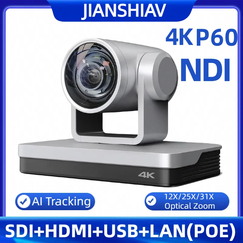 4K AI Tracking NDI Ptz Camera 12/25/31x Video conference camera with POE HDMI SDI USB output ptz Church Broadcasting Youtube/OBS