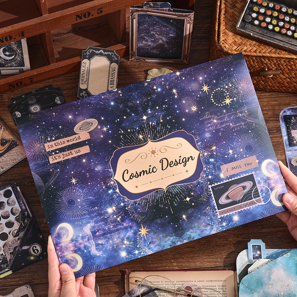 Retro Universe Scrapbooking Set Stars Galaxy Planet Motifs For DIY Journals Planners Envelopes Perfect Craft Supplies Office