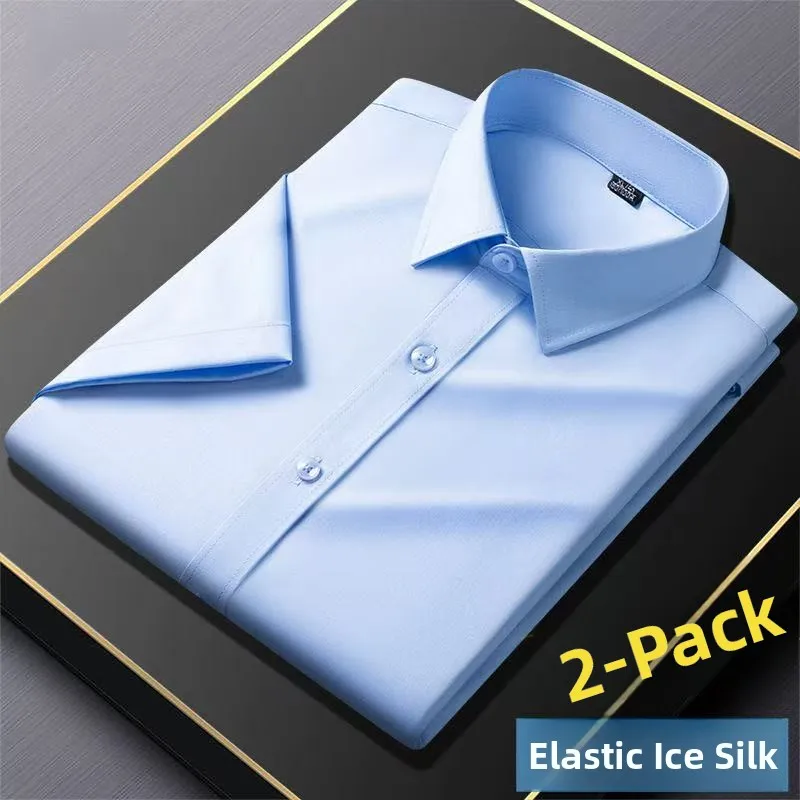 Elastico in seta di ghiaccio ort Sve da uomo irt Slim Fit Casual Busin Sle Summer Faionable Fibra di poliestere Bianco irt